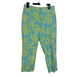 Vintage Lilly Pulitzer Green Turtle Blue Sea Cropped Cotton Pants Women's 8